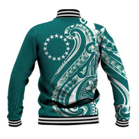 Kia Orana Cook Islands Baseball Jacket Teal Plumeria Tropical Waves - Polynesian Pride