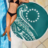 Kia Orana Cook Islands Beach Blanket Teal Plumeria Tropical Waves - Polynesian Pride