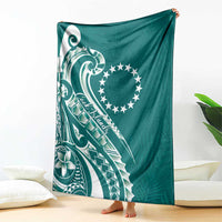 Kia Orana Cook Islands Blanket Teal Plumeria Tropical Waves - Polynesian Pride