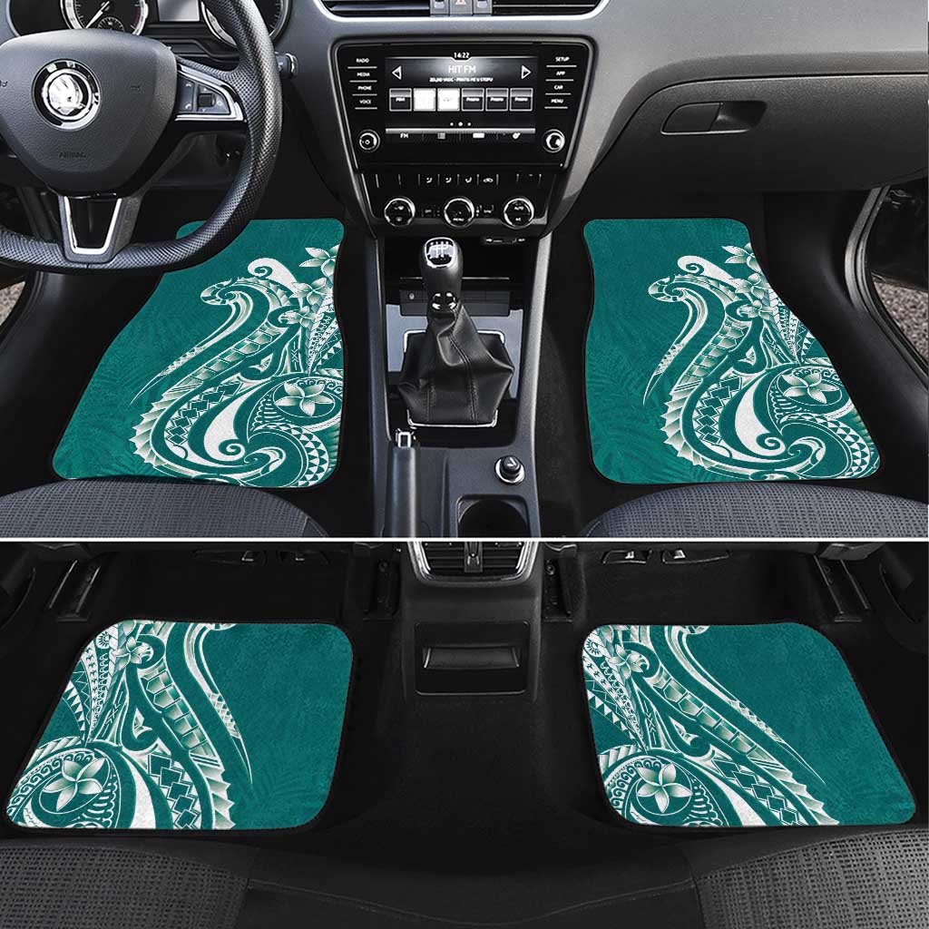 Kia Orana Cook Islands Car Mats Teal Plumeria Tropical Waves - Polynesian Pride