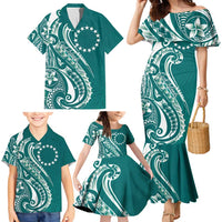 Kia Orana Cook Islands Family Matching Mermaid Dress and Hawaiian Shirt Teal Plumeria Tropical Waves - Polynesian Pride