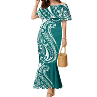 Kia Orana Cook Islands Family Matching Mermaid Dress and Hawaiian Shirt Teal Plumeria Tropical Waves - Polynesian Pride