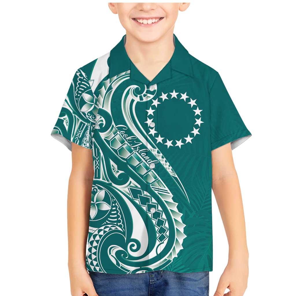 Kia Orana Cook Islands Family Matching Mermaid Dress and Hawaiian Shirt Teal Plumeria Tropical Waves - Polynesian Pride