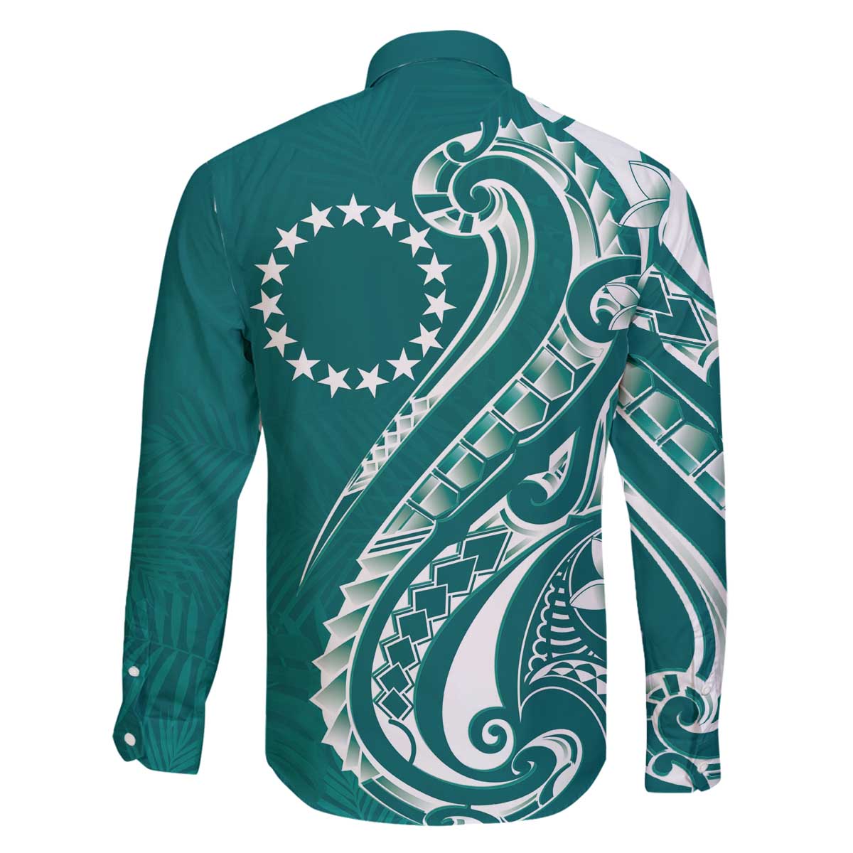 Kia Orana Cook Islands Family Matching Off The Shoulder Long Sleeve Dress and Hawaiian Shirt Teal Plumeria Tropical Waves - Polynesian Pride