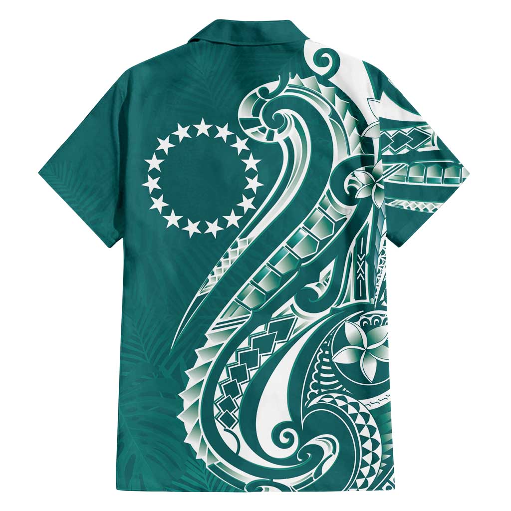 Kia Orana Cook Islands Family Matching Off Shoulder Short Dress and Hawaiian Shirt Teal Plumeria Tropical Waves - Polynesian Pride