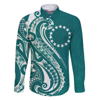 Kia Orana Cook Islands Family Matching Off Shoulder Short Dress and Hawaiian Shirt Teal Plumeria Tropical Waves - Polynesian Pride