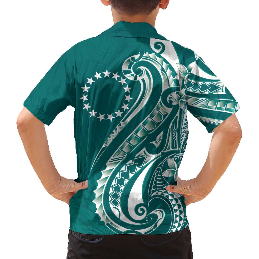 Kia Orana Cook Islands Family Matching Short Sleeve Bodycon Dress and Hawaiian Shirt Teal Plumeria Tropical Waves - Polynesian Pride