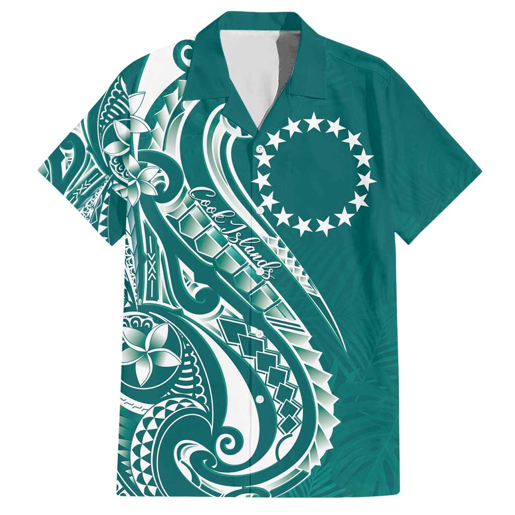 Kia Orana Cook Islands Hawaiian Shirt Teal Plumeria Tropical Waves - Polynesian Pride