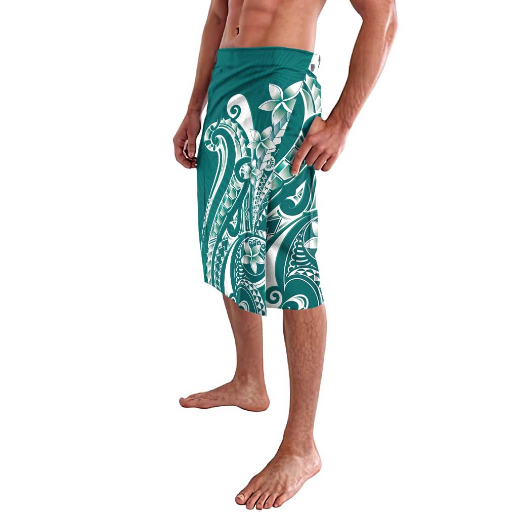 Kia Orana Cook Islands Lavalava Teal Plumeria Tropical Waves - Polynesian Pride