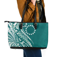 Kia Orana Cook Islands Leather Tote Bag Teal Plumeria Tropical Waves - Polynesian Pride