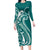 Kia Orana Cook Islands Long Sleeve Bodycon Dress Teal Plumeria Tropical Waves - Polynesian Pride