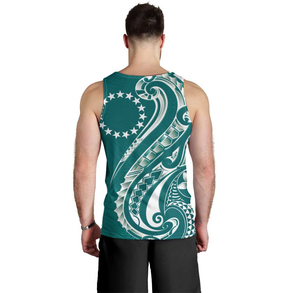 Kia Orana Cook Islands Men Tank Top Teal Plumeria Tropical Waves - Polynesian Pride