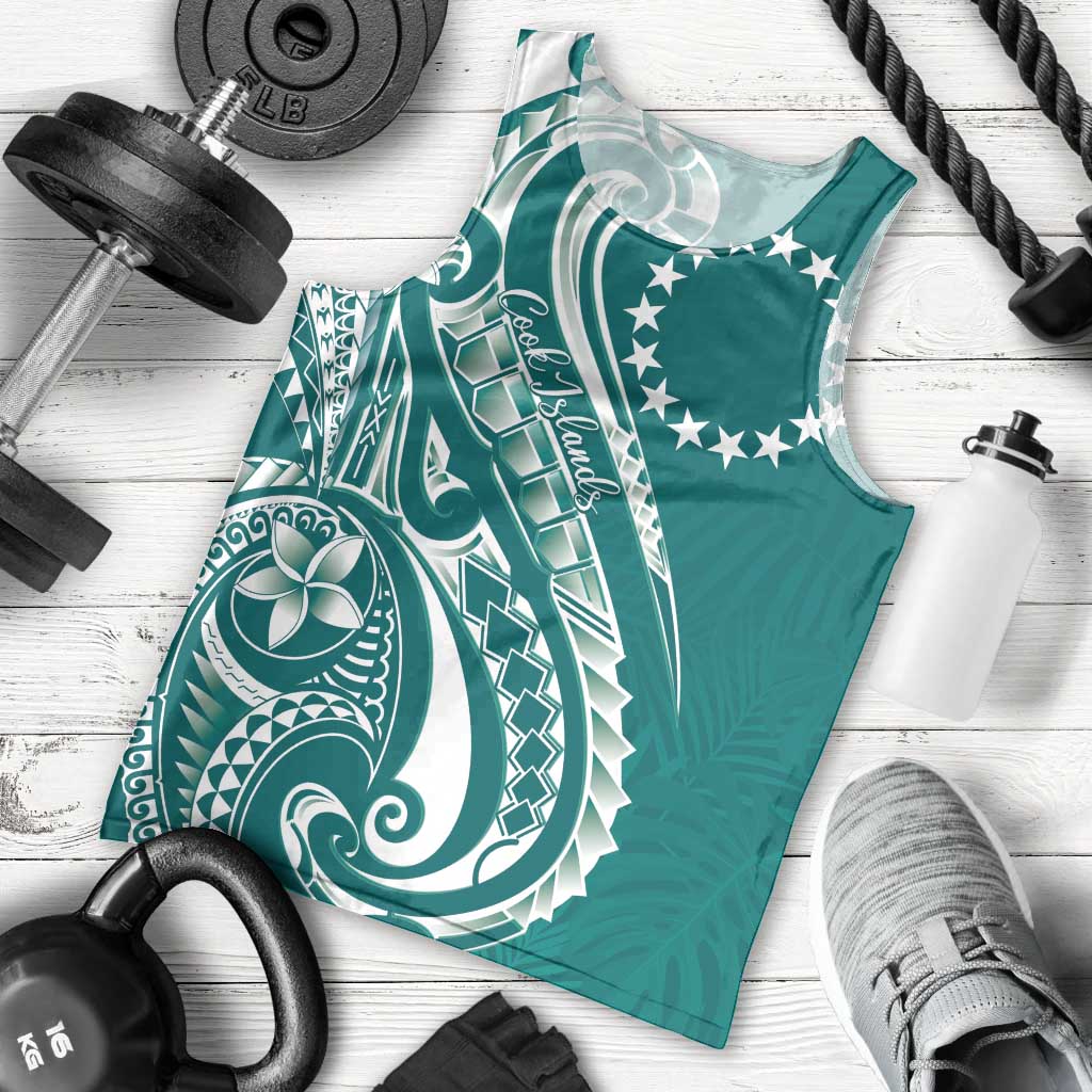 Kia Orana Cook Islands Men Tank Top Teal Plumeria Tropical Waves - Polynesian Pride