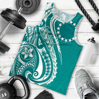 Kia Orana Cook Islands Men Tank Top Teal Plumeria Tropical Waves - Polynesian Pride