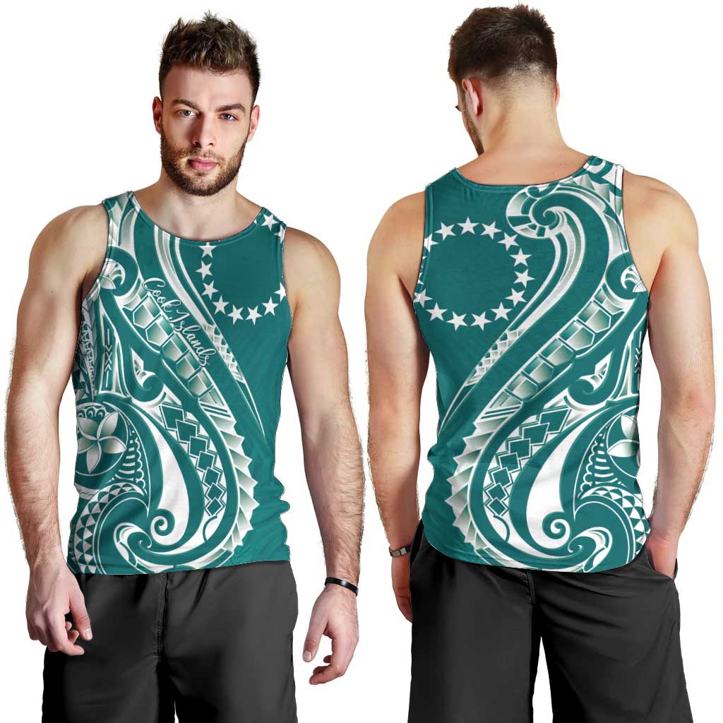 Kia Orana Cook Islands Men Tank Top Teal Plumeria Tropical Waves - Polynesian Pride