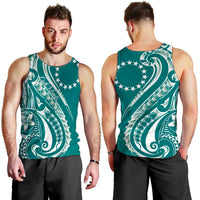 Kia Orana Cook Islands Men Tank Top Teal Plumeria Tropical Waves - Polynesian Pride