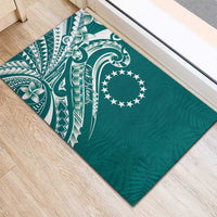 Kia Orana Cook Islands Rubber Doormat Teal Plumeria Tropical Waves - Polynesian Pride