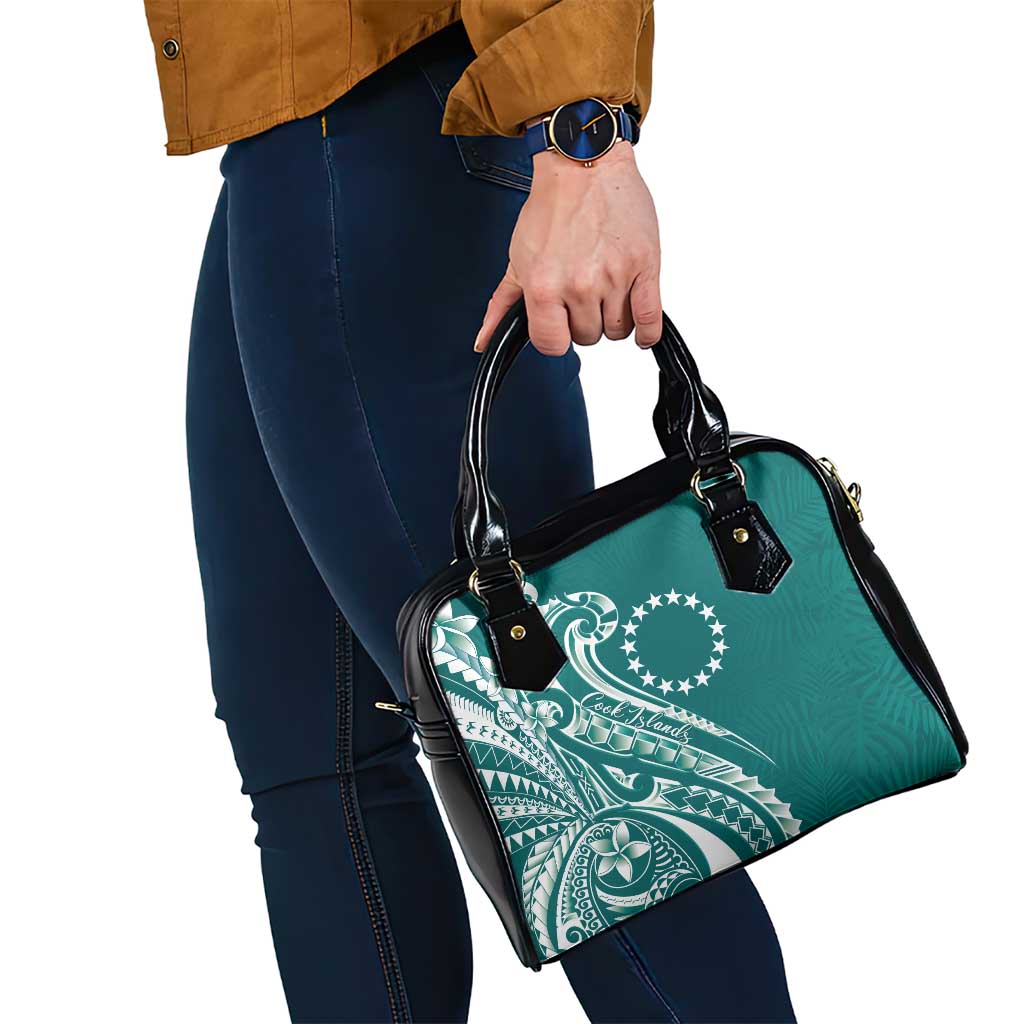 Kia Orana Cook Islands Shoulder Handbag Teal Plumeria Tropical Waves - Polynesian Pride