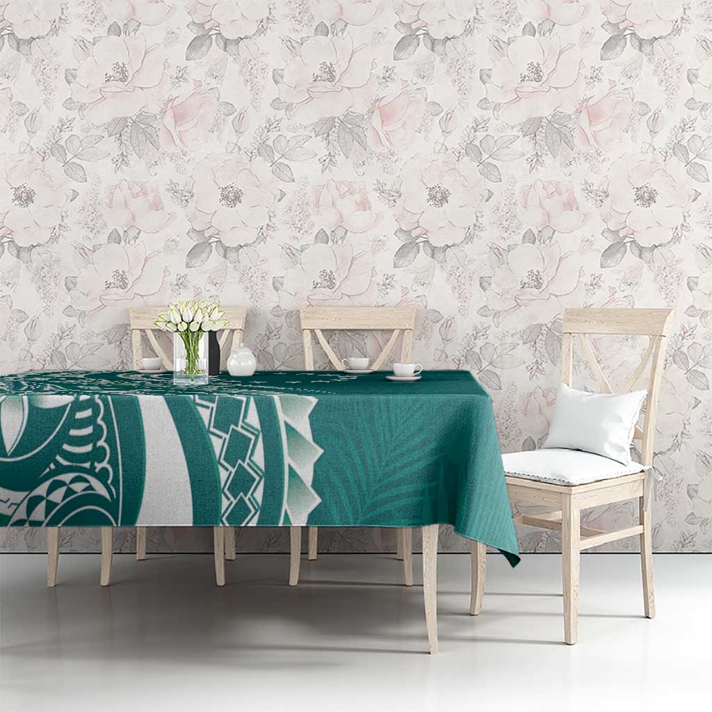 Kia Orana Cook Islands Tablecloth Teal Plumeria Tropical Waves - Polynesian Pride