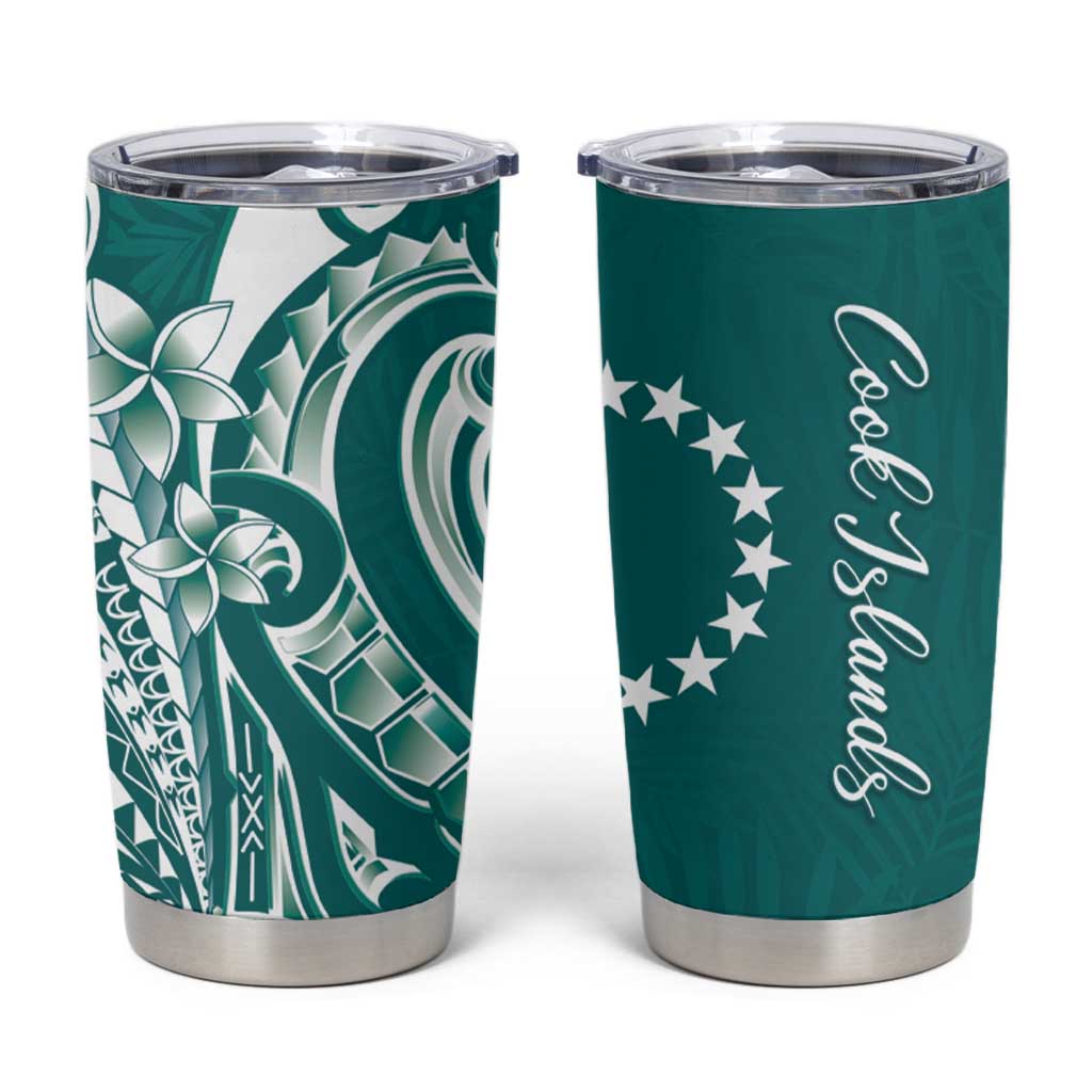 Kia Orana Cook Islands Tumbler Cup Teal Plumeria Tropical Waves - Polynesian Pride