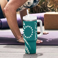 Kia Orana Cook Islands Tumbler With Handle Teal Plumeria Tropical Waves - Polynesian Pride