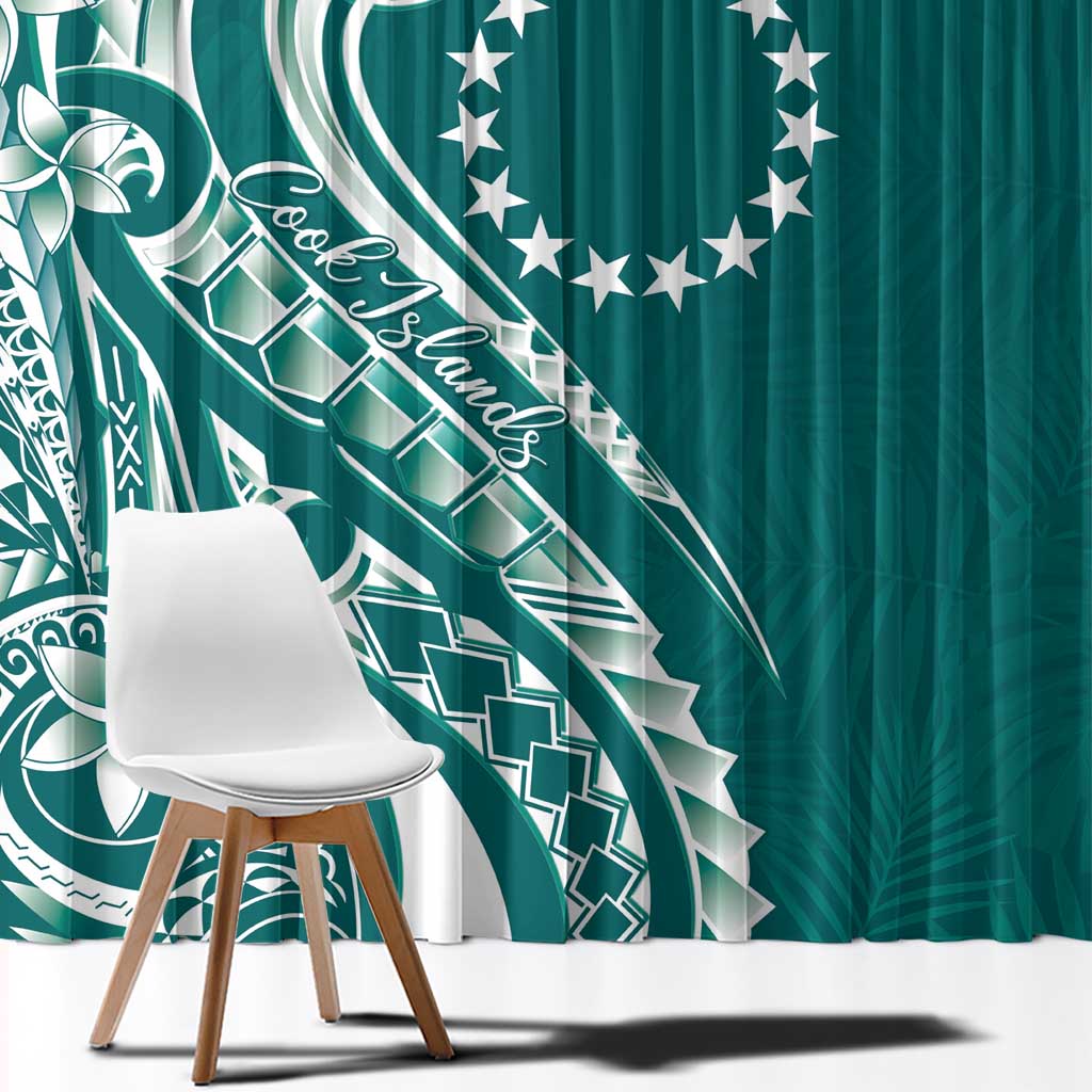 Kia Orana Cook Islands Window Curtain Teal Plumeria Tropical Waves - Polynesian Pride