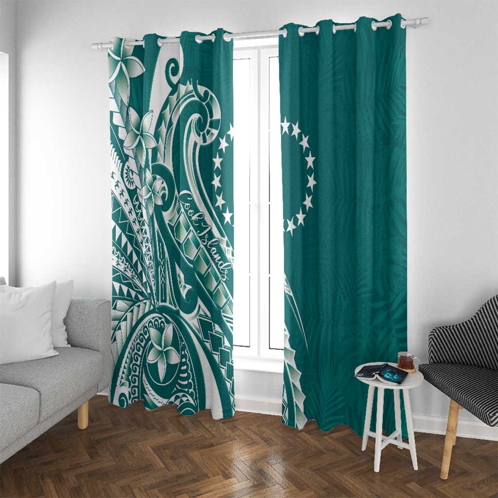 Kia Orana Cook Islands Window Curtain Teal Plumeria Tropical Waves - Polynesian Pride