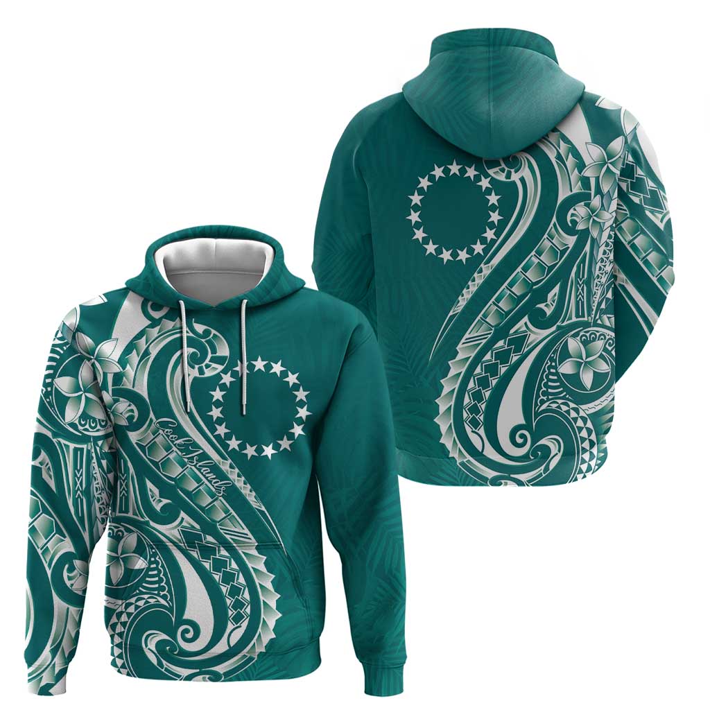 Kia Orana Cook Islands Zip Hoodie Teal Plumeria Tropical Waves - Polynesian Pride