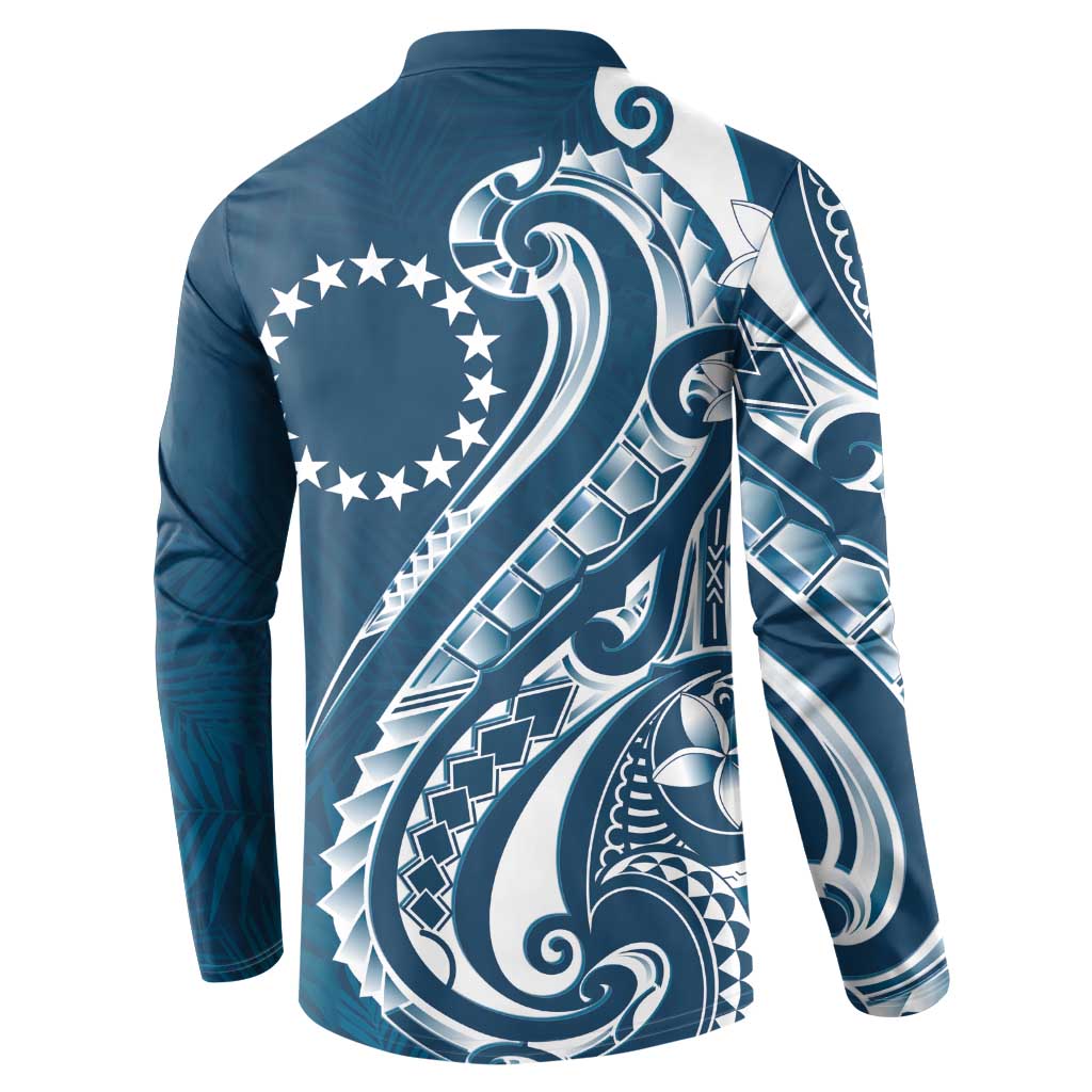 Kia Orana Cook Islands Button Sweatshirt Auika Plumeria Tropical Waves - Polynesian Pride