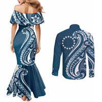 Kia Orana Cook Islands Couples Matching Mermaid Dress and Long Sleeve Button Shirt Auika Plumeria Tropical Waves - Polynesian Pride