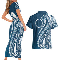Kia Orana Cook Islands Couples Matching Short Sleeve Bodycon Dress and Hawaiian Shirt Auika Plumeria Tropical Waves - Polynesian Pride
