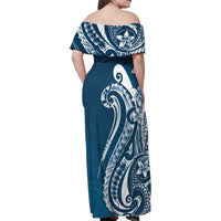 Kia Orana Cook Islands Family Matching Off Shoulder Maxi Dress and Hawaiian Shirt Auika Plumeria Tropical Waves - Polynesian Pride