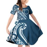 Kia Orana Cook Islands Family Matching Off Shoulder Short Dress and Hawaiian Shirt Auika Plumeria Tropical Waves - Polynesian Pride