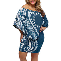 Kia Orana Cook Islands Family Matching Off Shoulder Short Dress and Hawaiian Shirt Auika Plumeria Tropical Waves - Polynesian Pride