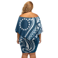 Kia Orana Cook Islands Family Matching Off Shoulder Short Dress and Hawaiian Shirt Auika Plumeria Tropical Waves - Polynesian Pride