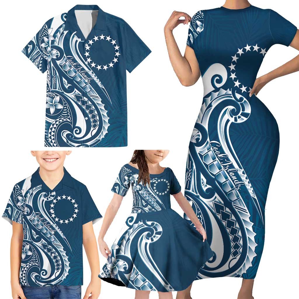 Kia Orana Cook Islands Family Matching Short Sleeve Bodycon Dress and Hawaiian Shirt Auika Plumeria Tropical Waves - Polynesian Pride
