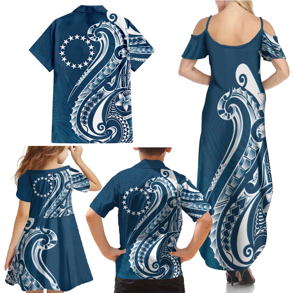 Kia Orana Cook Islands Family Matching Summer Maxi Dress and Hawaiian Shirt Auika Plumeria Tropical Waves - Polynesian Pride