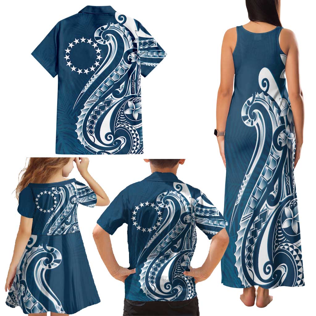 Kia Orana Cook Islands Family Matching Tank Maxi Dress and Hawaiian Shirt Auika Plumeria Tropical Waves - Polynesian Pride