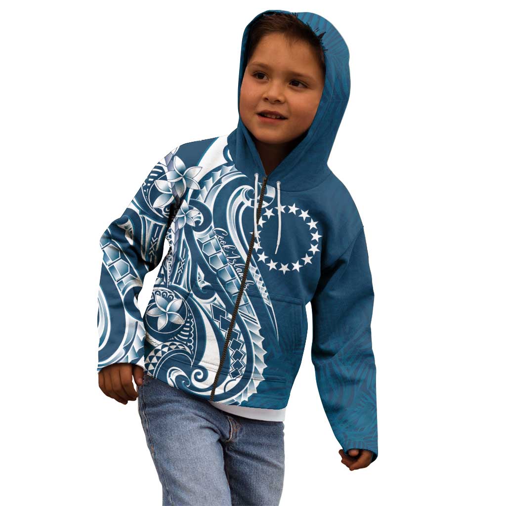 Kia Orana Cook Islands Kid Hoodie Auika Plumeria Tropical Waves - Polynesian Pride