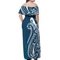 Kia Orana Cook Islands Off Shoulder Maxi Dress Auika Plumeria Tropical Waves - Polynesian Pride