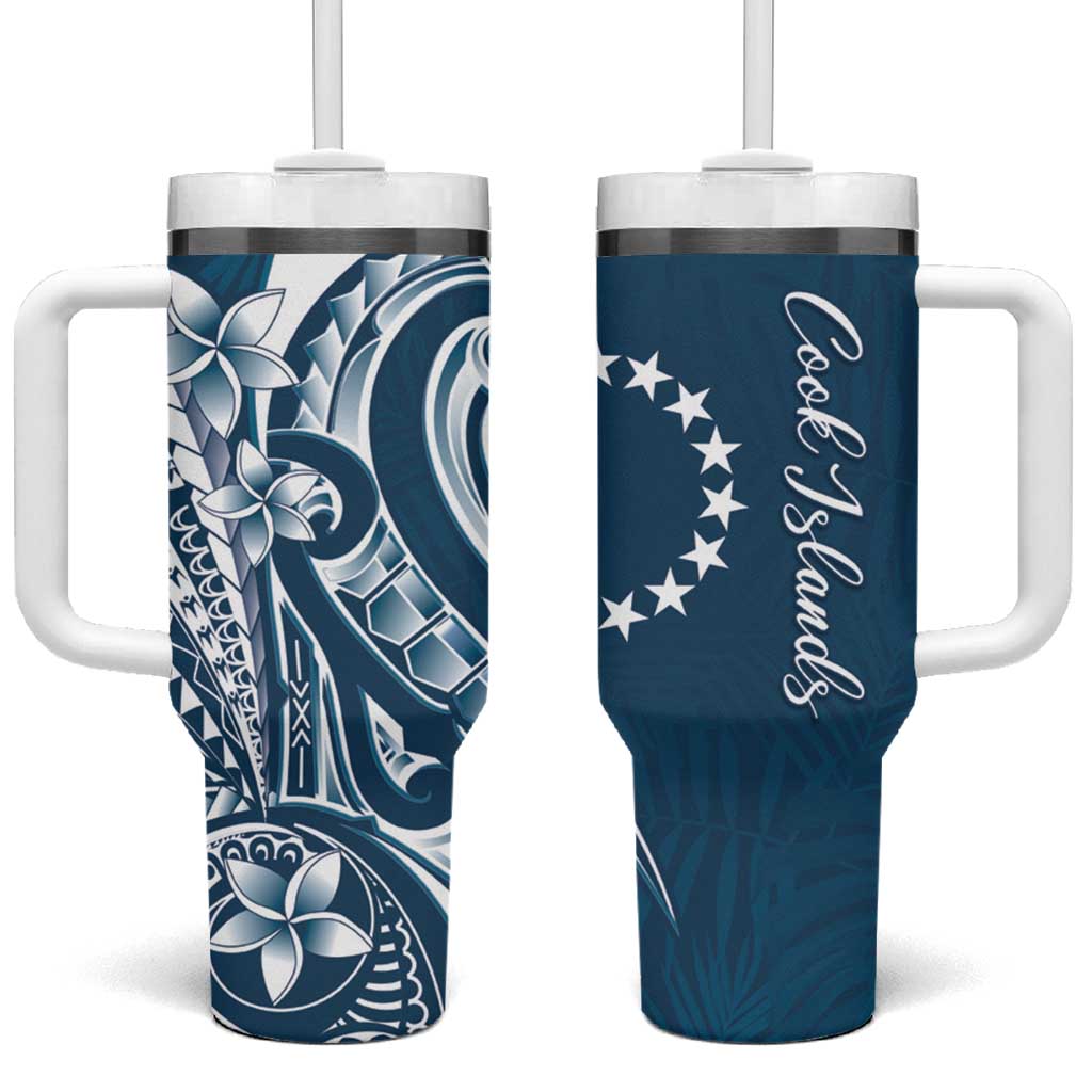 Kia Orana Cook Islands Tumbler With Handle Auika Plumeria Tropical Waves - Polynesian Pride