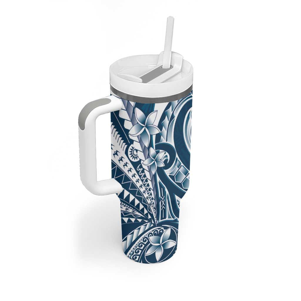 Kia Orana Cook Islands Tumbler With Handle Auika Plumeria Tropical Waves - Polynesian Pride