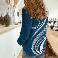 Kia Orana Cook Islands Women Casual Shirt Auika Plumeria Tropical Waves - Polynesian Pride