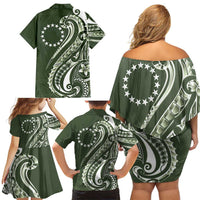 Kia Orana Cook Islands Family Matching Off Shoulder Short Dress and Hawaiian Shirt Matie Plumeria Tropical Waves - Polynesian Pride