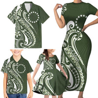 Kia Orana Cook Islands Family Matching Short Sleeve Bodycon Dress and Hawaiian Shirt Matie Plumeria Tropical Waves - Polynesian Pride
