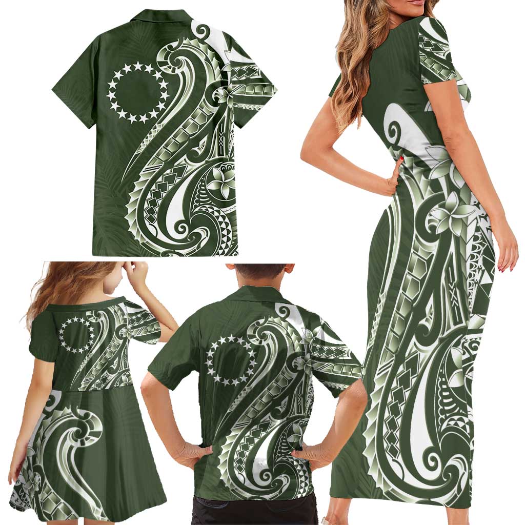 Kia Orana Cook Islands Family Matching Short Sleeve Bodycon Dress and Hawaiian Shirt Matie Plumeria Tropical Waves - Polynesian Pride