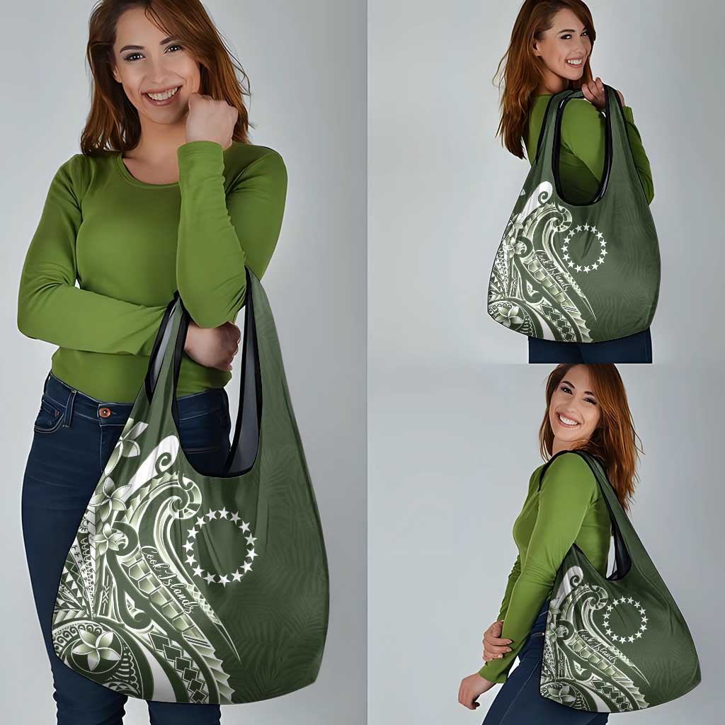 Kia Orana Cook Islands Grocery Bag Matie Plumeria Tropical Waves - Polynesian Pride