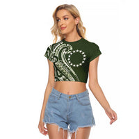 Kia Orana Cook Islands Raglan Cropped T Shirt Matie Plumeria Tropical Waves - Polynesian Pride