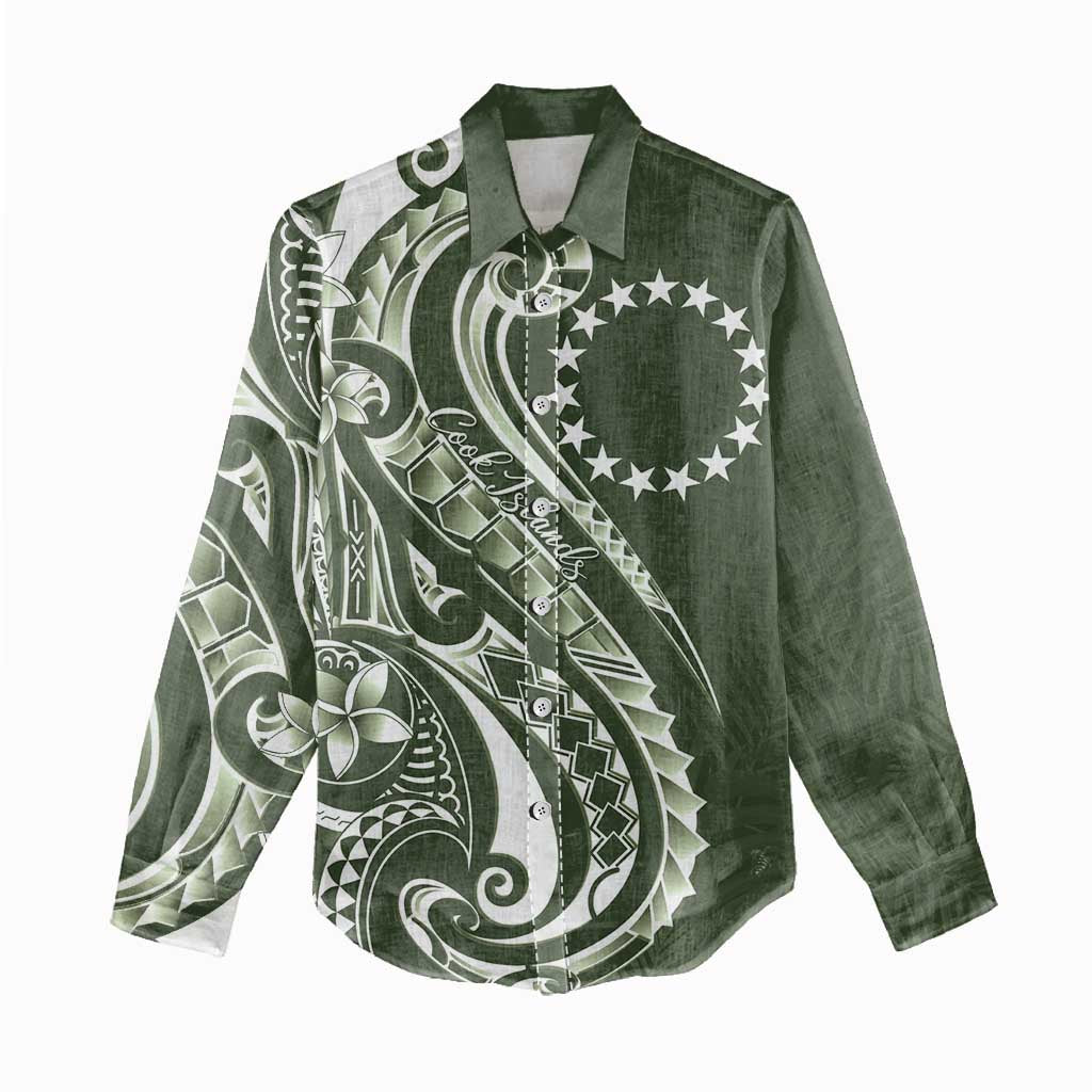 Kia Orana Cook Islands Women Casual Shirt Matie Plumeria Tropical Waves - Polynesian Pride