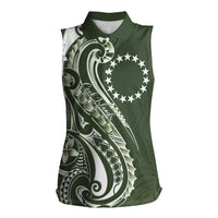 Kia Orana Cook Islands Women Sleeveless Polo Shirt Matie Plumeria Tropical Waves - Polynesian Pride